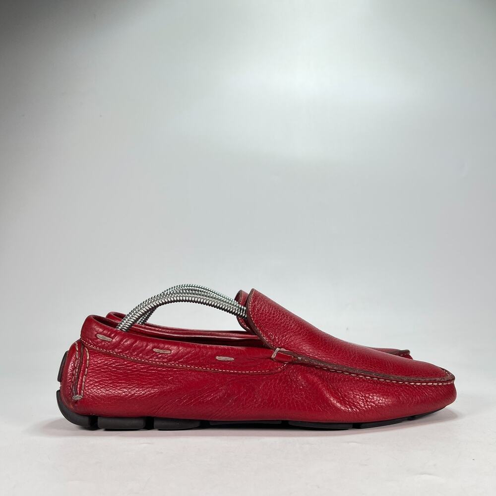 Prada Red Casual Pebbled Leather Slip On Driving Loafers Shoes Men's Size 8.5